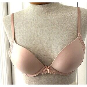 Victoria’s Secret 32D Dream Angels Padded Push-Up Beige Lace Bra Underwire